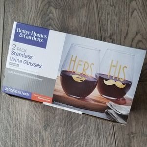 New in box his & hers stemless wine glass set